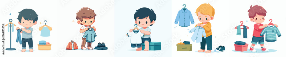 vector set of kids wearing clothes vector set of kids wearing clothes