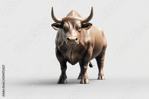 Majestic Bull Sculpture: A powerful and majestic bronze bull statue, rendered in exquisite detail, stands proudly, embodying strength, resilience, and financial prosperity.   photo