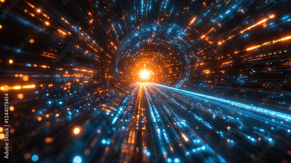 Fototapeta premium A vibrant tunnel of light representing motion and energy in a digital space.