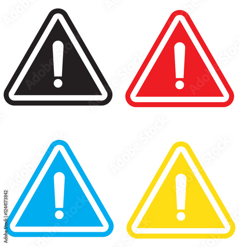 Danger sign, warning sign, attention sign. Danger icon, warning icon, attention icon. Exclamation danger sign. attention sign icon set. Hazard warning attention sign.