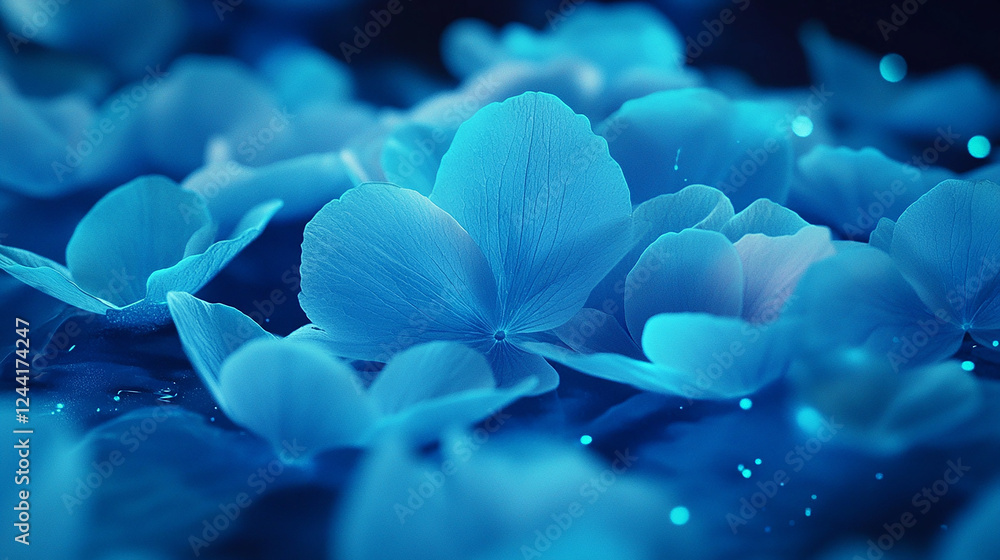 Luminous cyan petals floating in the void Luminous cyan petals floating in the void