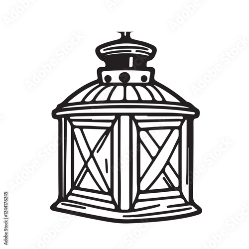 Muslim lantern line art vector