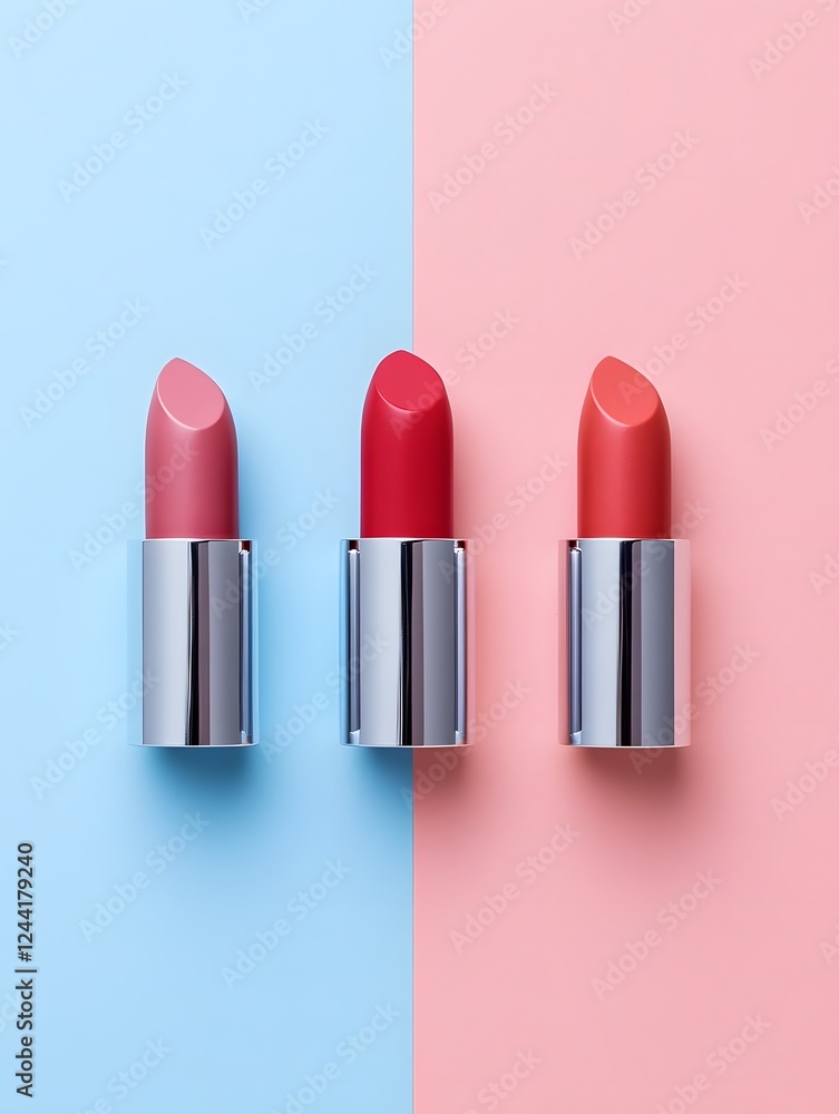 Obraz premium Pastel Lipstick Shades on Minimal Cosmetic Background
