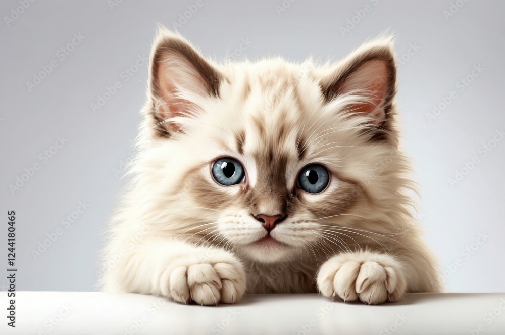 Cute adorable domestic curious cat kitten animal with its paws peeking over a white surface, photorealistic illustration on isolated background texture design.
Cute adorable domestic curious cat kitten animal with its paws peeking over a white surface, photorealistic illustration on isolated background texture design.