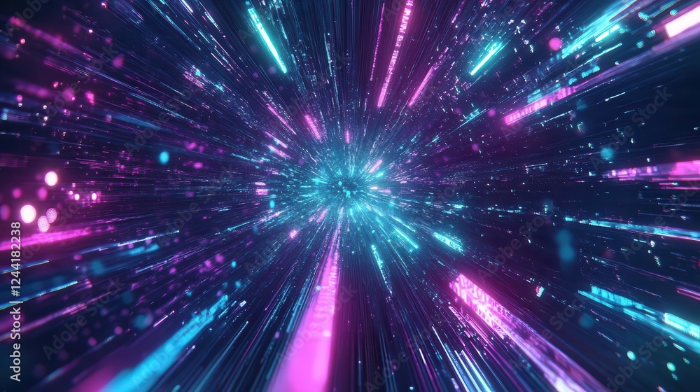 Obraz premium Abstract Neon Light Rays Background Generated Using AI for Futuristic Tech Branding