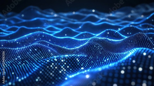 Abstract Vector Blue Technology Concept Background with Futuristic Digital Grids and Neon Circuits