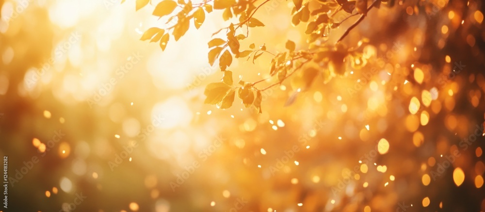 Golden autumn leaves, sunlit branches, bokeh background, nature website banner Golden autumn leaves, sunlit branches, bokeh background, nature website banner