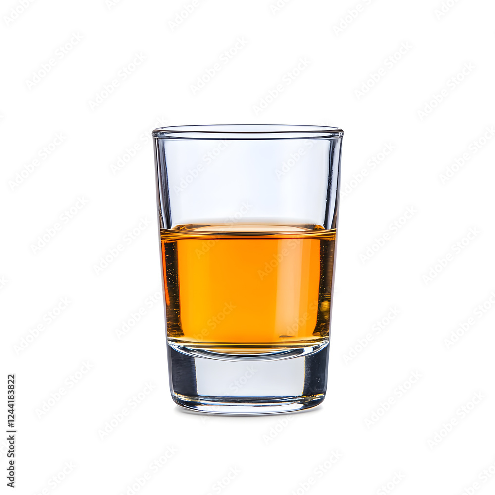 Shot of alcohol in a small glass isolated on a white background Shot of alcohol in a small glass isolated on a white background