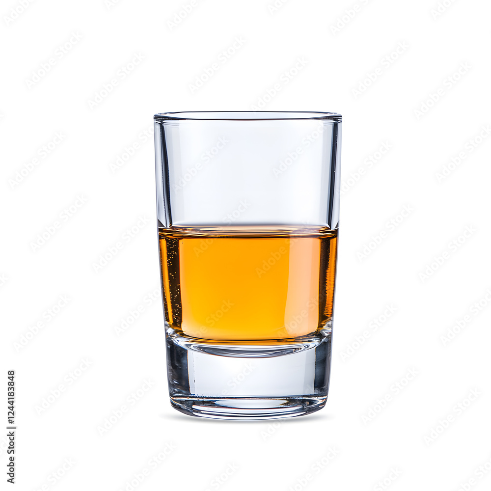 Shot of alcohol in a small glass isolated on a white background Shot of alcohol in a small glass isolated on a white background