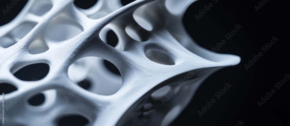 White 3D-printed lattice structure against black background; design, architecture White 3D-printed lattice structure against black background; design, architecture