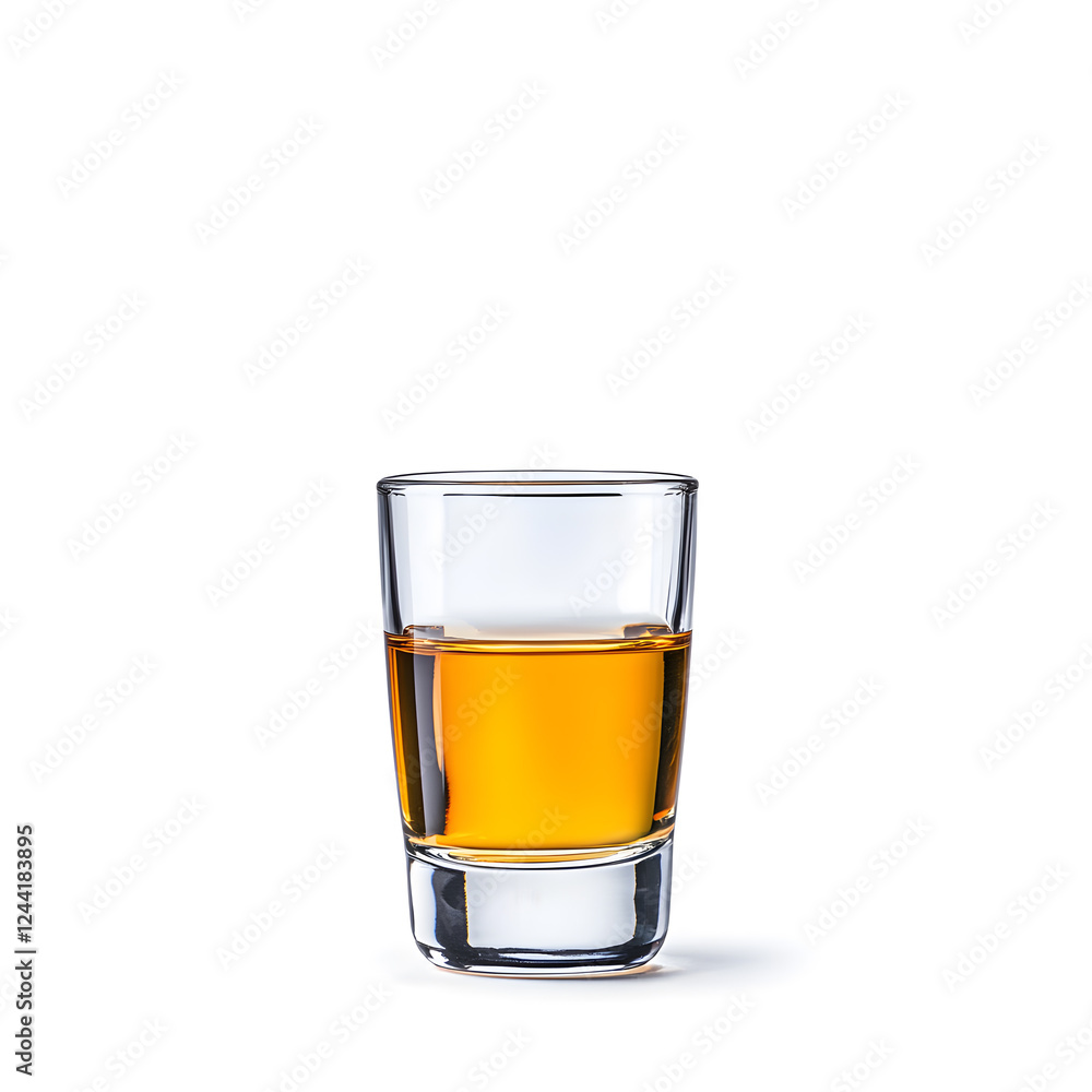 Shot of alcohol in a small glass isolated on a white background Shot of alcohol in a small glass isolated on a white background