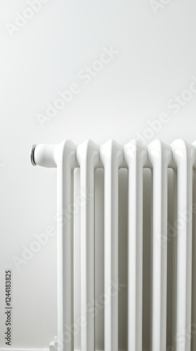 Wallpaper Mural Close-Up View of a Classic White Cast Iron Radiator Against Minimalistic White Wall Torontodigital.ca
