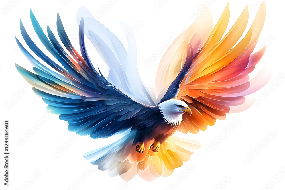 Obraz premium Abstract 3D flying eagle art poster, isolated on a white background