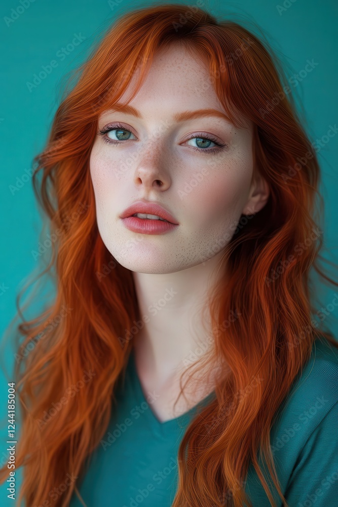 Attractive Young Red-Haired Woman Close-Up Portrait Isolated Over Vibrant Colorful Gradient Background Attractive Young Red-Haired Woman Close-Up Portrait Isolated Over Vibrant Colorful Gradient Background