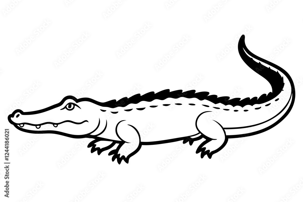Fototapeta premium crocodile silhouette line art vector illustration with a white background