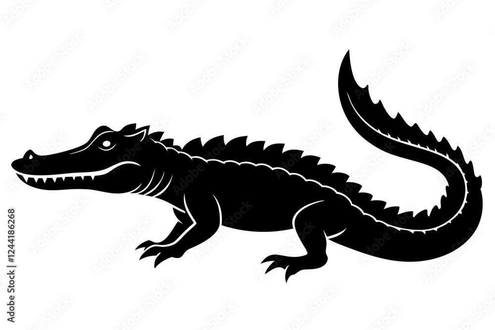Fototapeta premium crocodile silhouette line art vector illustration with a white background
