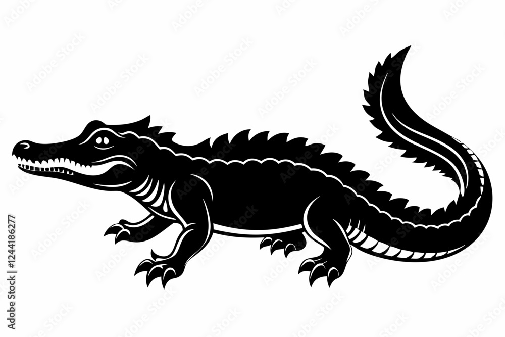 Fototapeta premium crocodile silhouette line art vector illustration with a white background