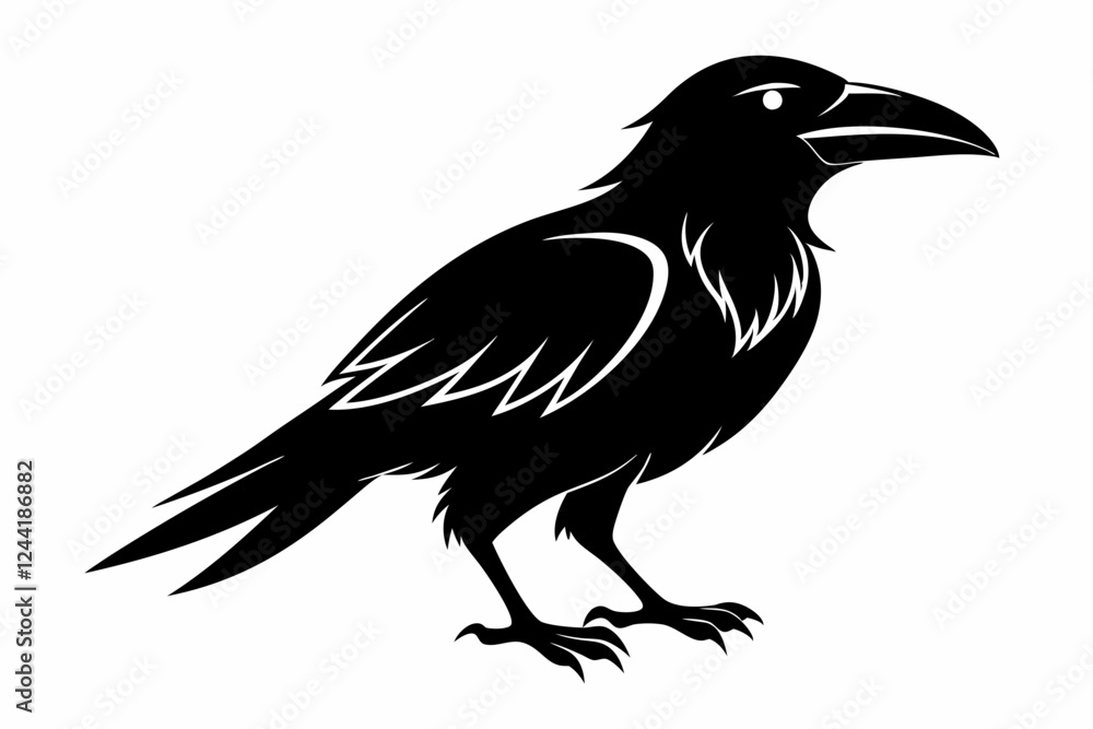 Fototapeta premium crow silhouette line art vector illustration with a white background
