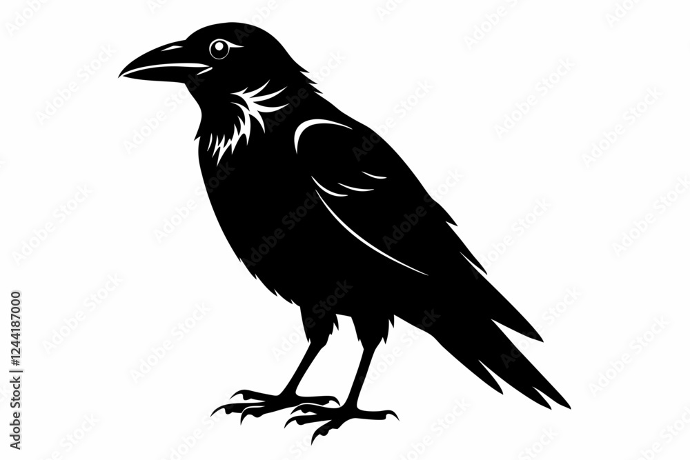 Obraz premium crow silhouette line art vector illustration with a white background