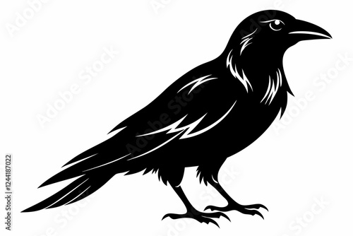 crow silhouette line art vector illustration with a white background