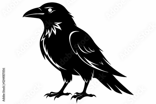 crow silhouette line art vector illustration with a white background
