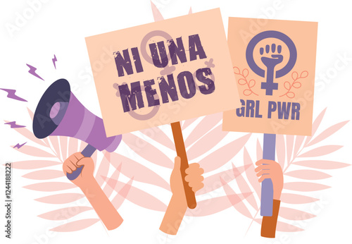 carteles y pancartas de marcha del día de la mujer 8 marzo, ni una menos y girl power en texto