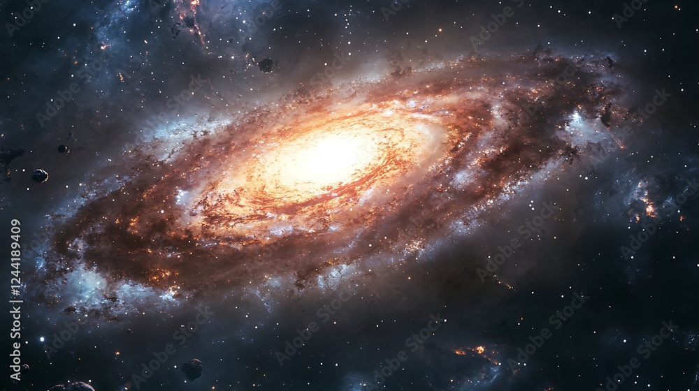 Fototapeta premium Radiant spiral galaxy bright stars cosmic dust peaceful celestial background scene