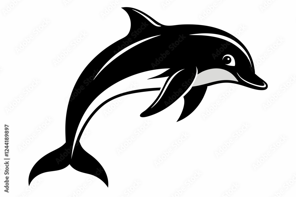 Fototapeta premium dolphin silhouette line art vector illustration with a white background