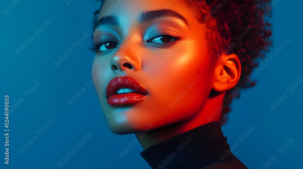 Dramatic High-Fashion Editorial Shot of a Captivating Female Model with Makeup and Ombre Lips Dramatic High-Fashion Editorial Shot of a Captivating Female Model with Makeup and Ombre Lips