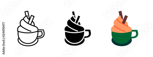 Coffee whipped cream icon. Hot beverage vector illustration. Sweet dessert cup symbol. Espresso chocolate foam sign. Morning gourmet cafe concept.