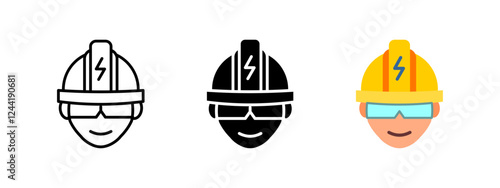 Electrician worker icon. Industrial engineer vector illustration. Safety helmet energy symbol. Professional repair technician sign. Electrical utility service concept.