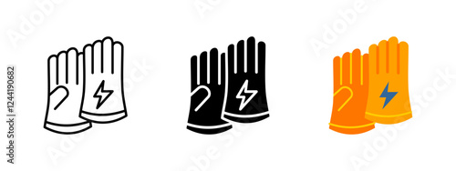 Protective gloves icon. Electrical safety vector illustration. Rubber insulated work symbol. Industrial hazard shield sign. Durable shockproof security concept.