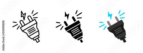 Plug socket electric icon. Power connection vector illustration. Electricity energy adapter symbol. Voltage supply safety sign. Household device current concept.