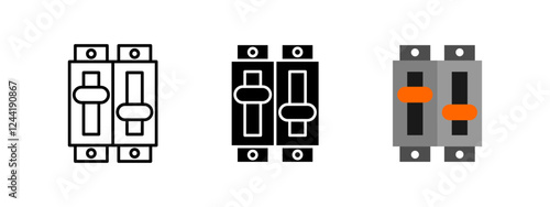 Circuit breaker icon. Electrical safety vector illustration. Power switch symbol. Voltage protection sign. Industrial distribution panel concept. Safety control pictogram.