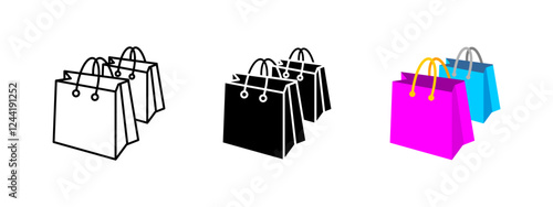 Shopping bag icon. Paper package vector illustration. Boutique symbol. Fashion market sign. Commerce and merchandise pictogram. Retail store concept.