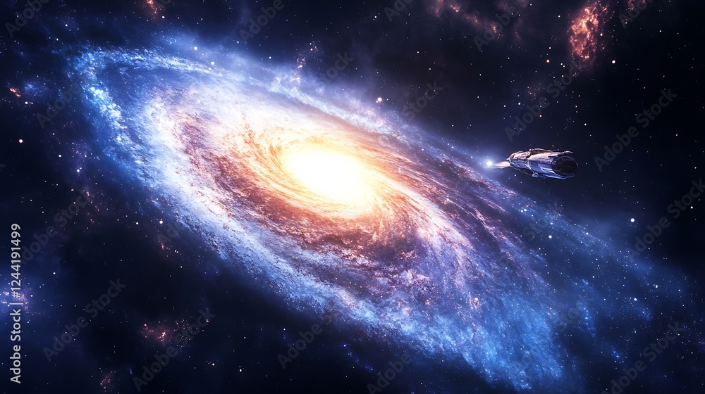 Fototapeta premium Spacecraft investigating moon space celestial rocket propulsion stunning nebula perspective images