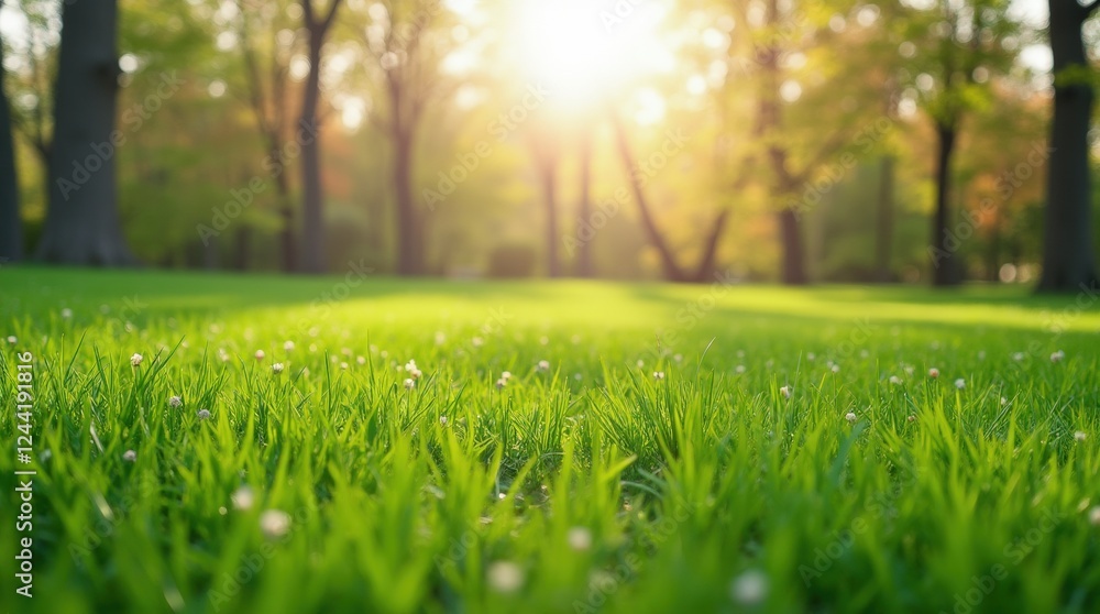 landscape of freshly cut grass in a spring park landscape of freshly cut grass in a spring park