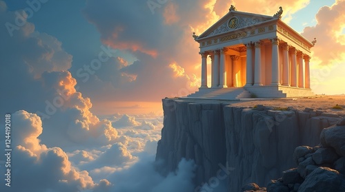 Wallpaper Mural Mythical temple on the edge of a cliff, illuminated by sunset clouds, representing Olympus Torontodigital.ca