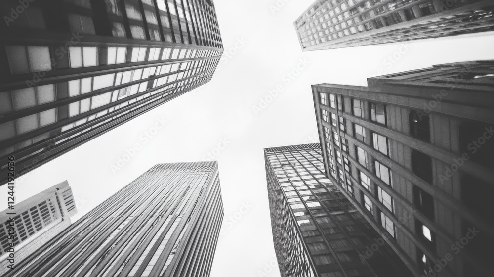 Fototapeta premium City skyscrapers, low angle view, urban background, business context