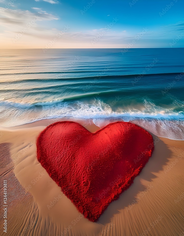 Fototapeta premium red heart on the beach
