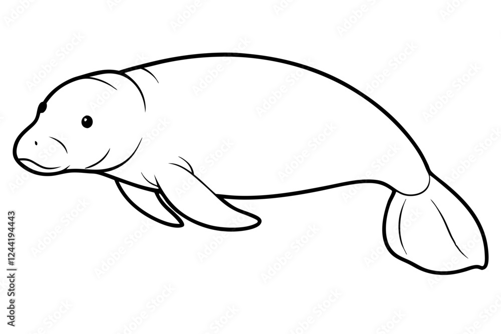 dugong silhouette line art vector illustration with a white background dugong silhouette line art vector illustration with a white background