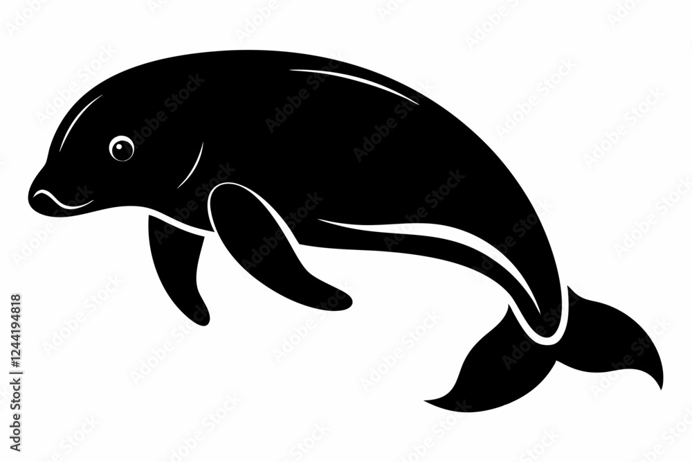 Fototapeta premium dugong silhouette line art vector illustration with a white background