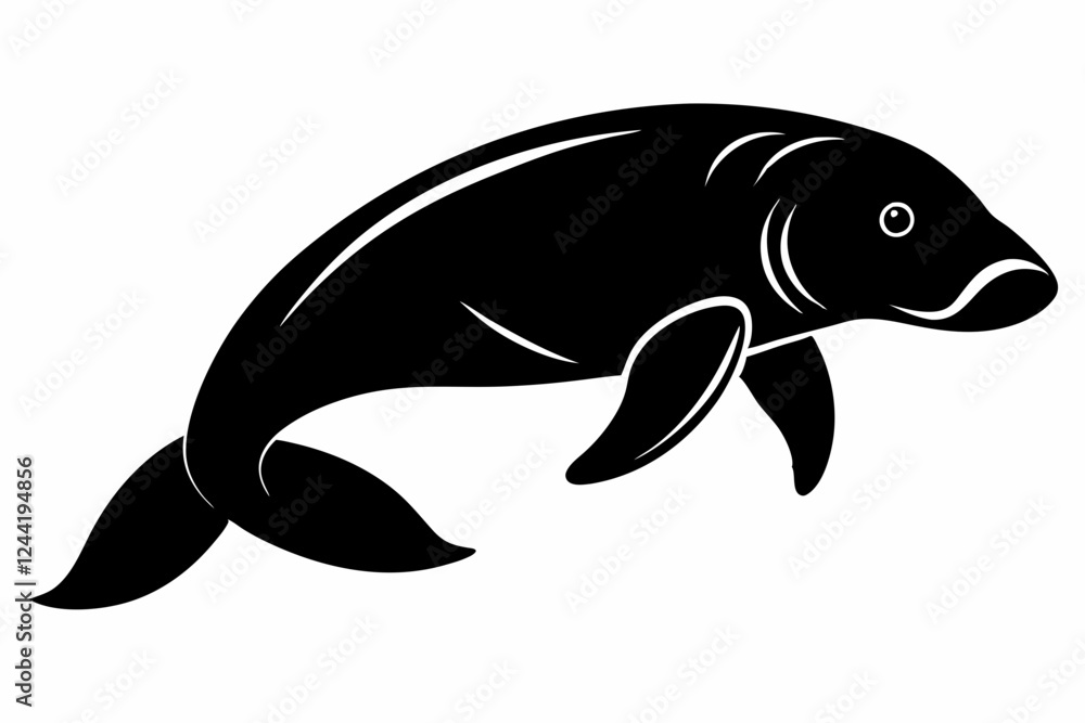 Fototapeta premium dugong silhouette line art vector illustration with a white background