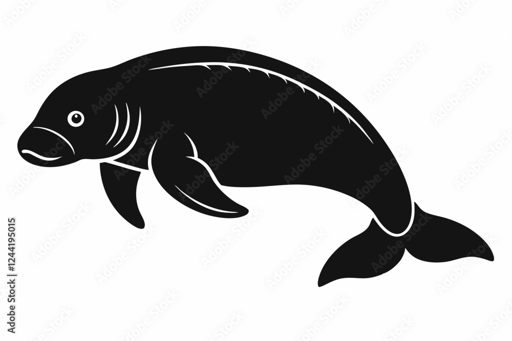 Fototapeta premium dugong silhouette line art vector illustration with a white background