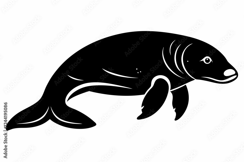 Fototapeta premium dugong silhouette line art vector illustration with a white background