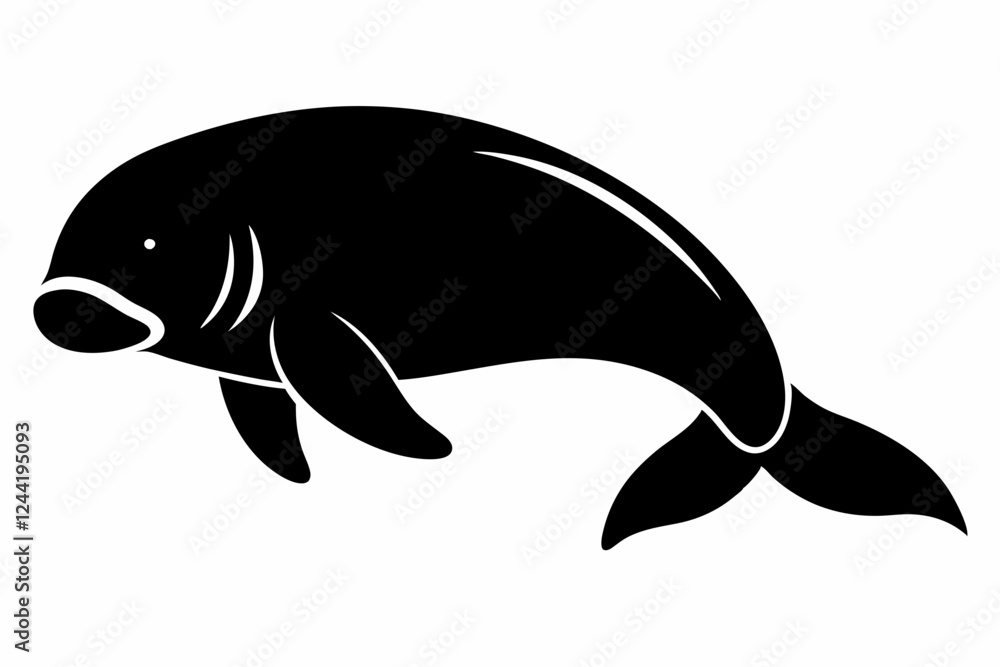 Fototapeta premium dugong silhouette line art vector illustration with a white background