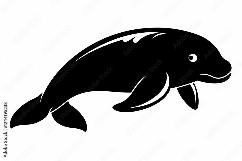 Fototapeta premium dugong silhouette line art vector illustration with a white background