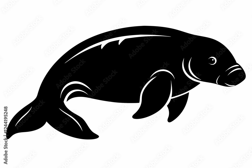 dugong silhouette line art vector illustration with a white background dugong silhouette line art vector illustration with a white background