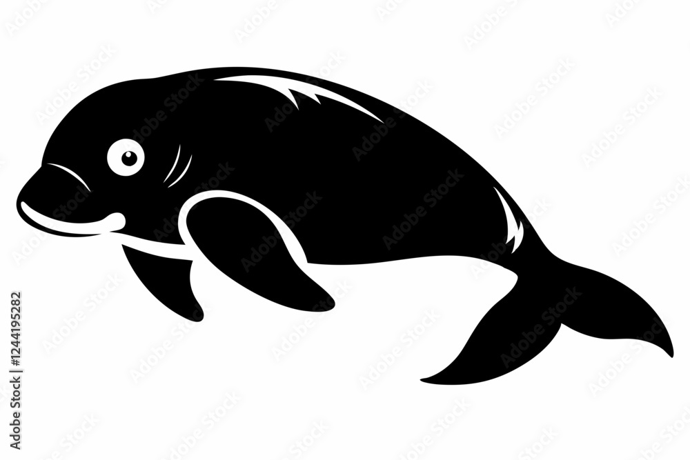 Fototapeta premium dugong silhouette line art vector illustration with a white background