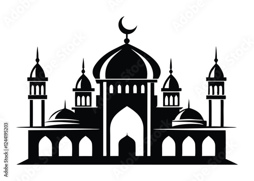 mosque silhouette vector, isolated black silhouette of a mosques collection, black silhouette mosque vector illustration 